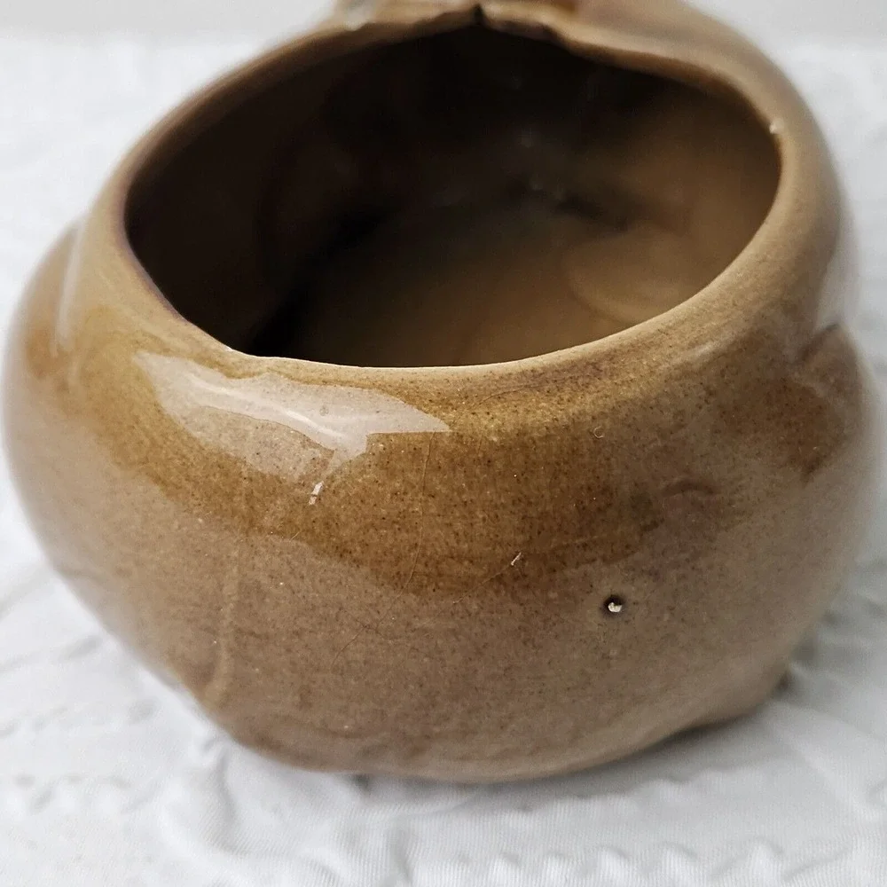 Pig Planter Small Brown Vintage Ceramic Succulent Pot Animal Decor